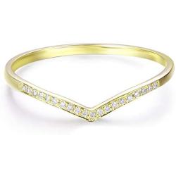 HAFEEZ CENTER 14k Gold V Shape Curved Chevron Moissanite Wedding Band Ring