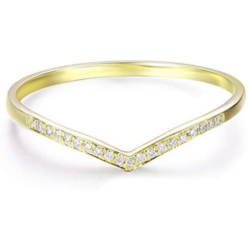 HAFEEZ CENTER 14k Gold V Shape Curved Chevron Moissanite Wedding Band Ring
