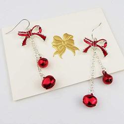 Lightweight Christmas Red Bow Knot Piercing Dangle Earrings Jingle Tassels Silver Plated Women Girls Holiday Gift