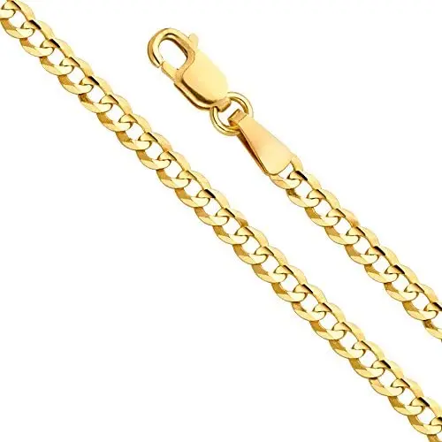 14k REAL Yellow Gold Solid 3mm Cuban Concave Curb Chain Necklace with Lobster Claw Clasp 14k REAL Yellow Gold Solid 3mm Cuban Concave Curb Chain Necklace with Lobster Claw Clasp