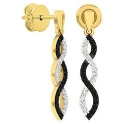Dazzlingrock Collection 0.20 Carat (ctw) 10K Gold Round Black & White Diamond Ladies Dangles Earrings 1/5 CT