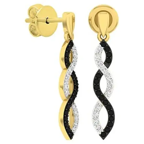 Dazzlingrock Collection 0.20 Carat (ctw) 10K Gold Round Black & White Diamond Ladies Dangles Earrings 1/5 CT Dazzlingrock Collection 0.20 Carat (ctw) 10K Gold Round Black & White Diamond Ladies Dangles Earrings 1/5 CT