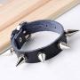 Top Plaza Mens Womens Black Genuine Leather Bracelets Necklaces Jewelry Set Metal Spike Studded Punk Rock Skull Biker Adjustable Cuff Bracelet Choker Necklace