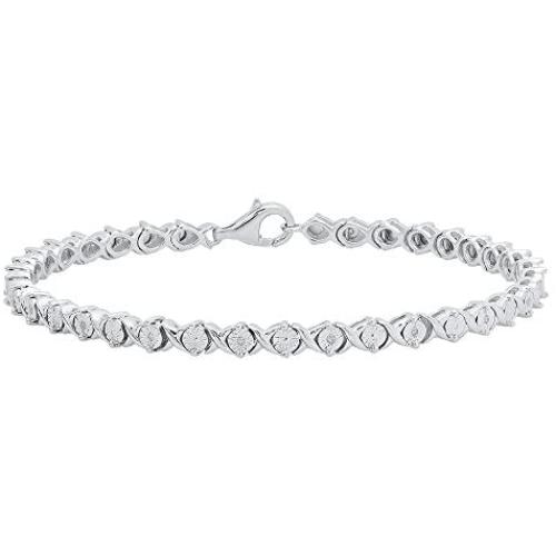 Dazzlingrock Collection 0.10 Carat (ctw) Round Cut White Diamond Ladies XO Shape Tennis Bracelet 1/10 CT, Sterling Silver