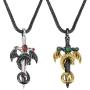 Dragon Necklace Vintage with Personalized Birthstones on Sword - Anniversary Jewelry Gift for Him Men Boys - Mens Punk Pendant 18 to 24 Inches Foxtail Chain