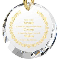 NanoStyle Serenity Prayer Necklace Inspirational Pendant Inscribed in 24k Gold on Round CZ, 18'' Gold Filled Chain