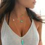 Dresbe Boho Bar Pendant Necklace Gold Layered Choker Turquoise Neck Chain Hand Neck Jewelry Accessories for Women and Girls