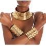 African National Style Choker，Three-piece Bib Necklace，Leather Neck Choker For Woman，Three-piece(Chokes, Bracelets, Earrings)