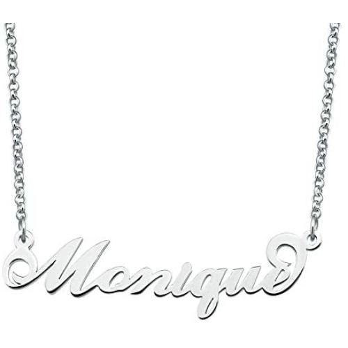 CoolJewelry Name Necklace Personalized Custom Made Nameplate Initial Necklace 925 Sterling Silver Jewelry Birthday Gift