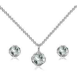 Sterling Silver Genuine or Synthetic Gemstone 6mm Round Fancy Solitaire Pendant Necklace and Stud Earrings Set for Women