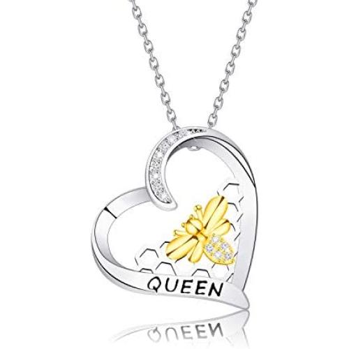 FAADBUK Queen Necklace Bee Gold Plated Pendant Necklace Geometric Bee Hive with Honey Bee Necklace Gift for Girlfriend Wife Mom