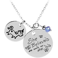 Luvalti “She Believed She Could So She Did” Round Pendant Necklace - Motivational Jewelry Gift - Family and Friends Jewelry