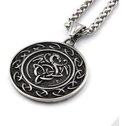 GUNGNEER Stainless Steel Triquetra Celtic Knot Dragon Pendant Necklace Keel Chain Power Protection Irish Jewelry