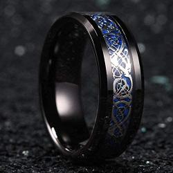 Tungsten Carbide Wedding Band Ring Blue Celtic Dragon, (Size 8mm Ring Size 8-13)