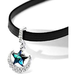 URDEAR Black Choker Necklace for Women Girls, Silver Accented Choker Necklace Charm Pendant Necklace Jewelry Gifts for Women (Moon)