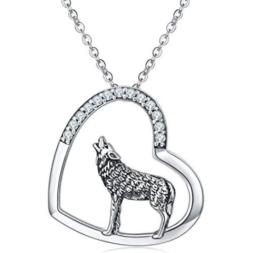 TRISHULA Wolf/Cat/Flamingo/Turtle/Dog/Unicorn/Heart Pendant Necklace for Women Girls, Sterling Silver Animals Necklace, l Love You Forever Opal Necklace Jewelry Gift 18''+2'' (Gift Box Included)