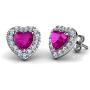 DEPHINI - Heart Necklace & Heart Earrings Set - 925 Sterling Silver - Pink Crystal Studs & Pendant Birthstone- Fine Jewellery Set for Women - 18'' Rhodium Plated Silver Chain - Cubic Zirconia