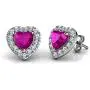 DEPHINI - Heart Necklace & Heart Earrings Set - 925 Sterling Silver - Pink Crystal Studs & Pendant Birthstone- Fine Jewellery Set for Women - 18'' Rhodium Plated Silver Chain - Cubic Zirconia