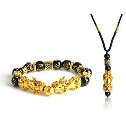BEAUTEVER Feng Shui Lucky Nafu Wealth Bracelet Pi Xiu Pi Yao Black Beads Obsidian Friendship Charm Bracelet for Men Women Adjustable Set