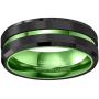 6/8mm Red/Green&Black Tungsten Carbide Ring Mens Two Tone Wedding Bands Groove Beveled Edge Brushed Engagement Couples Rings