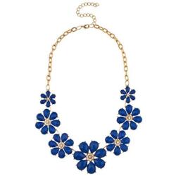 Lux Accessories Pave Flower Bib Statement Floral Chain Necklace