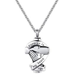 YSAHan Praying Hands Cross Urn Necklaces Ashes Cremation Memorial Stainless Steel Keepsake Pendant Jewelry Forever in My Heart for Women Men