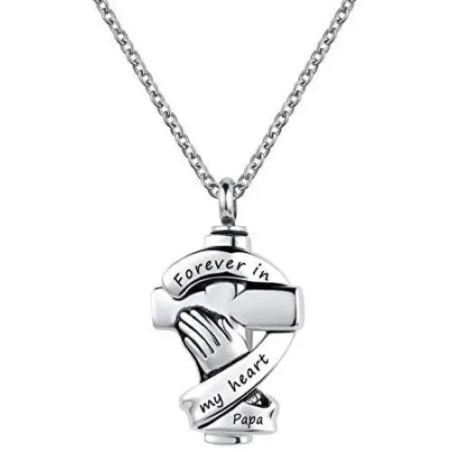 YSAHan Praying Hands Cross Urn Necklaces Ashes Cremation Memorial Stainless Steel Keepsake Pendant Jewelry Forever in My Heart for Women Men