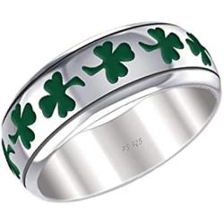US Jewels and Gems Mens Sterling Silver 8mm Irish Celtic Shamrock 3 Leaf Clover Wedding Band Ring