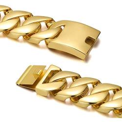 ROWIN&CO Jewelry Huge 32mm Mens Chunky Bracelet Heavy Sturdy 18K Yellow Gold PVD Plating Stainless Steel Cuban Chain with Box Clasp, 9.5 Inch/10.5 oz