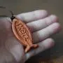 Natural Red Sandalwood Jesus Fish Pendant Necklace for Men Women Boy Girl Children Kids Wood Sign of the Fish Gift Wooden Christian Sweater Chain Car Rearview Mirror Pendant