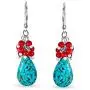 Compressed Turquoise Blue Crystal Dyed Coral Red Teardrop Pear Shape Drop Leverback Earrings For Women Silver Plated