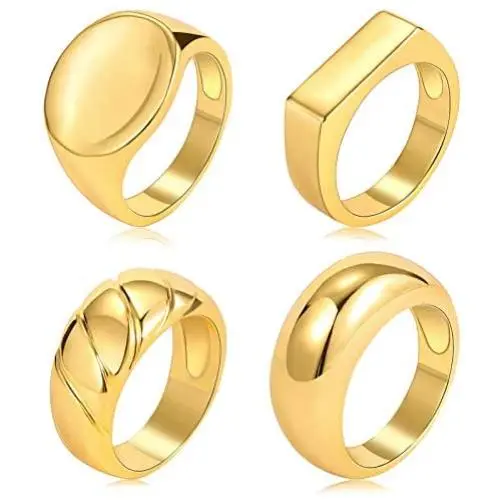 17 MILE 4 PCS Gold Chunky Dome Rings Set for Women 18K Real Gold Signet Polished Round Stacking Minimalist Ring Size 6-9 17 MILE 4 PCS Gold Chunky Dome Rings Set for Women 18K Real Gold Signet Polished Round Stacking Minimalist Ring Size 6-9