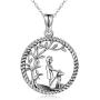 TRISHULA 925 Sterling Silver Necklace with Dog and Girl,Life of The Tree Round Pendant Jewelry Gift for Mother Daughter Girl
