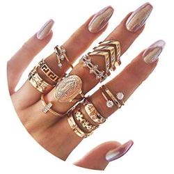 CSIYAN 9-15 Pieces Stackable Knuckle Ring Set,Boho Vintage Crystal Stacking Midi Finger Rings for Women Teen Girls Fashion Multiple Rings Pack Size 5-10