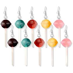 DAMLENG 5 Pairs Cute Resin Round Lollipop Drop Earring Handmade Candy Color Simulation Food Dangle Earring for Women Girl Funny Cartoon Friendship Jewelry