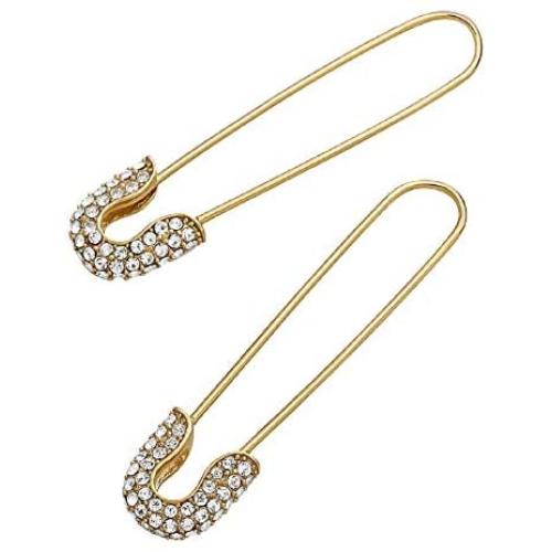 2 Pairs Minimalism Safety Pin Paperclip Earrings Punk Cartilage Dangle Earrings with Crystal Hypoallergenic Gold Plated Hoop Earrings Safety Pin Jewelry for Women Girls