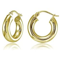 Hoops & Loops - Sterling Silver 4mm High Polished Click Top Hoop Earrings in Sizes 15mm - 25mm | Sterling Silver, Yellow & Rose Gold Flash Plated