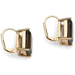 18K Yellow Gold Plated Emerald Cut Genuine Smoky Quartz Drop Earrings (16x10.5mm)