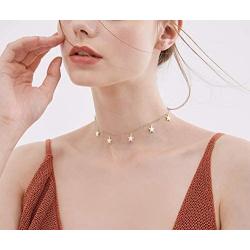 Gold Star Choker Necklace 925 Sterling Silver 18K Gold Plated Short Chorkers Necklaces Teen Girls Jewelry Stars for Women Gifts For Her