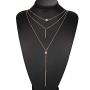 Chargances Women Y Lariat Necklace Bar Pendant Choker Necklace Bohemia Three Layered Necklace Multi layer Chain Delicate Women Y Necklaces for Women Long Choker Jewelry for Women and Girls (gold)