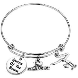 SEIRAA Gymnastics Girl Jewelry Gymnastics Charm Bracelets Queen of The Beam Sport Bangle with I Love Gymnastics Charm Gift for Gymnast