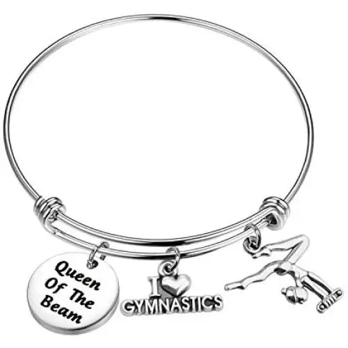 SEIRAA Gymnastics Girl Jewelry Gymnastics Charm Bracelets Queen of The Beam Sport Bangle with I Love Gymnastics Charm Gift for Gymnast