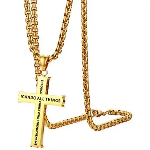 Cupimatch Philippians 4:13 Cross Pendant Necklace, Stainless Steel Strength Bible Verse Crucifix Jewelry with 22 inch Chain Cupimatch Philippians 4:13 Cross Pendant Necklace, Stainless Steel Strength Bible Verse Crucifix Jewelry with 22 inch Chain