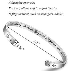 Encouragement Gifts Bracelet Cuff Bangle Women Mantra Quote Stainless Steel Silver