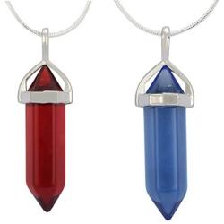 Natural Gemstone Pendant Necklace Healing Crystal Quartz Reiki Chakra Gem Stones 18 Inch Women Girls Men Birthday Gifts (2pcs)