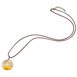 FM FM42 Queen Annes Lace Daisy Pressed Flowers Transparent Round Pendant Necklace (7 Colors)