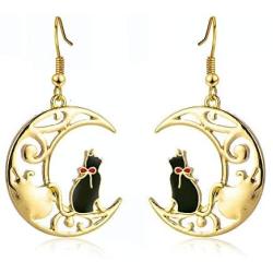 Cute Cat Moon Earrings Animal Earrings Hollow moon cat earrings Jewelry Gift for Women