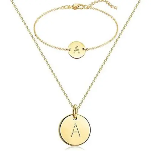 RINHOO 2PC/Set Initial Pendant Necklace Bracelet Stainless Steel Children Round Alphabet A-Z Letter Bracelet for Women Girl Jewelry RINHOO 2PC/Set Initial Pendant Necklace Bracelet Stainless Steel Children Round Alphabet A-Z Letter Bracelet for Women Girl Jewelry