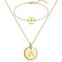RINHOO 2PC/Set Initial Pendant Necklace Bracelet Stainless Steel Children Round Alphabet A-Z Letter Bracelet for Women Girl Jewelry