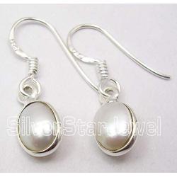 SilverStarJewel 925 Sterling Silver White Oval Pearl June Birthstone French Hook Earrings 1''